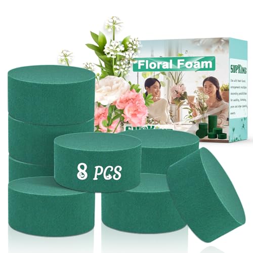 "SupKing 8 Pcs Floral Foam Blocks 3.15"" Round Green Wet Dry Flower Foam Florist Plant Foam for Fresh Artificial Flower Arrangements"