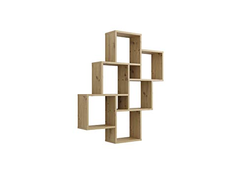 FMD furniture Wall shelf Artisian Oak 81 x 94 x 16 cm sturdy, with 8 compartments. Floating