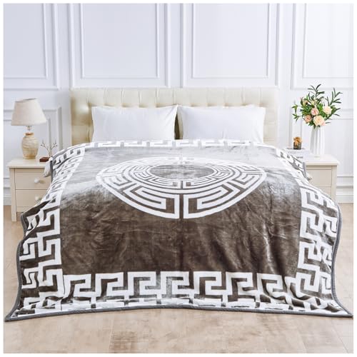 Luxury Heavy Blanket 7Kg - Sherpa Fleece Reversible Bed Throw Blanket Greek 2 Ply - Deep Sleeping - Anxiety Relief - Polyester Weighted Blanket For Adult (200 x 240 Cm), Apollo
