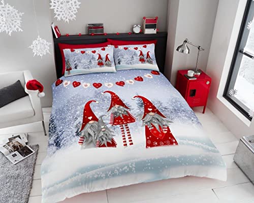 GC GAVENO CAVAILIA Supersoft Snowflake Duvet Cover, Christmas Gonk Bedding Set Double Size, Cosy Comforter Set, Grey/Red