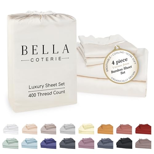"Bella Coterie Luxury Bamboo King Size Sheet Set - Organically Grown - Ultra Soft - Cooling for Hot Sleepers - 18"" Deep Pocket - Viscose Made from Bamboo [Ivory]"