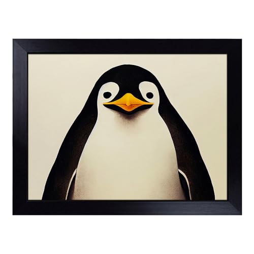 Lap Tray with Bean Bag Cushion, Sitting Penguin - Handmade in the UK, Raised Wooden Edge, Padded Cushion, Heat-Resistant Wipe-Clean Surface, for Meals, Laptops and Crafts