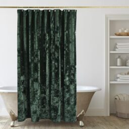 TAMGHO Crushed Velvet Shower Curtain, Dark Green Shower Curtain for Bathroom, Luxury Forest Green Shower Curtain with 12pc Gold Hooks, Waterproof Thick Fabric Bathroom Curtain 72x72