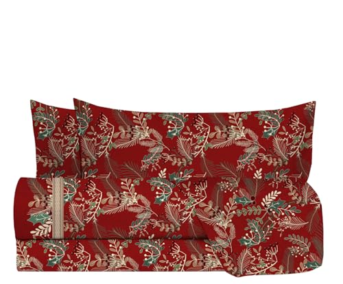 zer0bed, Berry Double Bed Sheet Set, Double Bed Set, Made in Italy, 100% Cotton, Red, Top Sheet, Fitted Sheet, Pair of Pillowcases