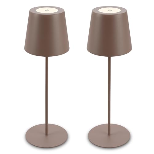 Briloner - Set of 2 Rechargeable LED Table Lamps, with Touch Control, Dimmable, Adjustable Height, IP44, LED Light, Battery Table Lamp, Bedside, Cordless, Night Light, Outdoor, 12X36 cm, Umbrasand