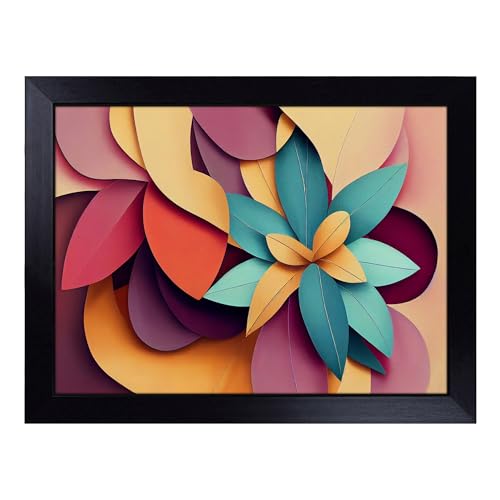 Lap Tray with Bean Bag Cushion, Attractive Abstract Flowers - Handmade in the UK, Raised Wooden Edge, Padded Cushion, Heat-Resistant Wipe-Clean Surface, for Meals, Laptops and Crafts