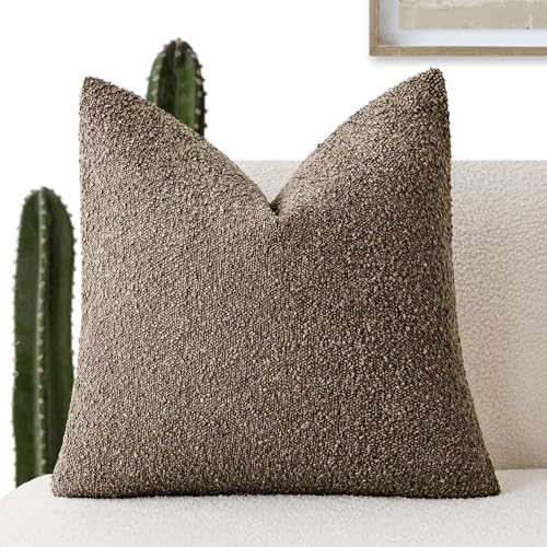 Foindtower Decorative Textured Boucle Throw Pillow Covers Accent Solid Pillow Cases Neutral Soft Cozy Couch Cushion Case for Chair Sofa Bedroom Living Room Home Decor 16x16 Inch,1PC,Light Brown