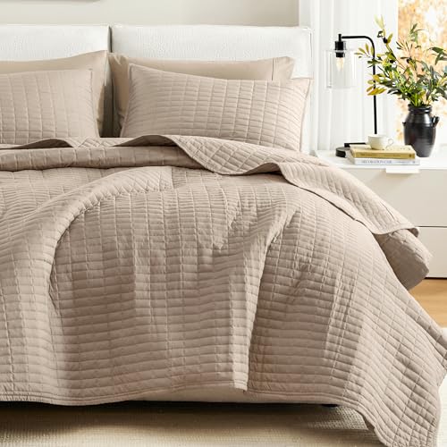 "Comfort Spaces All Season, Lightweight, Coverlet Bedspread Bedding, Matching Shams, Fabric, Taupe, Quilt Full/Queen(90""x90"")"