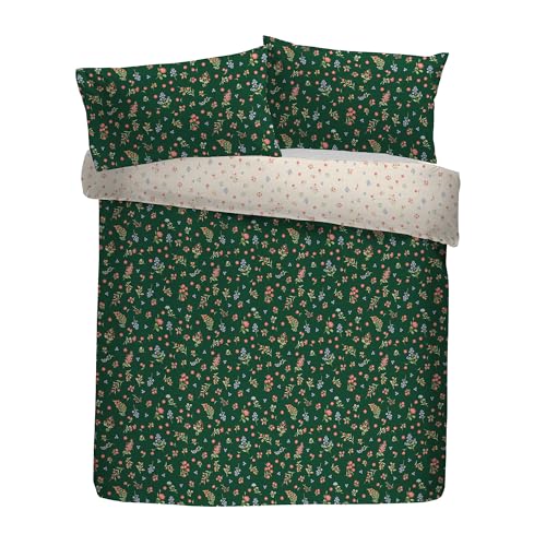 Fusion Duvet Cover Set, 100% Recycled Polyester, Single 140x200cm, Green, Ditsy Floral Pinsonic Print, with Pillowcase