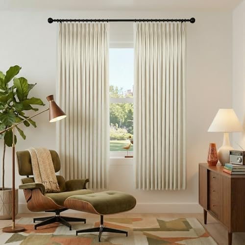 Mrs.Naturall 42x63 Inches Long 2 Panel Set Room Darkening Beige Pinch Pleated Linen Curtains