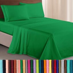 Elegant Comfort Luxurious 1500 Premium Hotel Quality Microfiber Three Line Embroidered Softest 4-Piece Bed Sheet Set, Wrinkle and Fade Resistant, King, Emerald Green