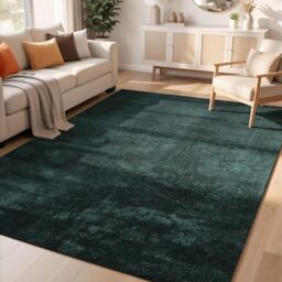 Rugs by Desire Comfy Washable Modern Living Room Rug Polyester Plain Indoor Area Rug with Low Pile - Anti-Slip Felt Backing SuperSoft Carpet Bedroom-Hallway, Emerald, 200x280 cm
