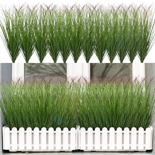 LUZOGA 36Pcs Artificial Grass Plants Outdoor Faux Shrubs Wheat Grass Green Onion Grass Artificial Greenery Tall Stems for Indoor Outdoor Office Home Decor???Green Red Tail???