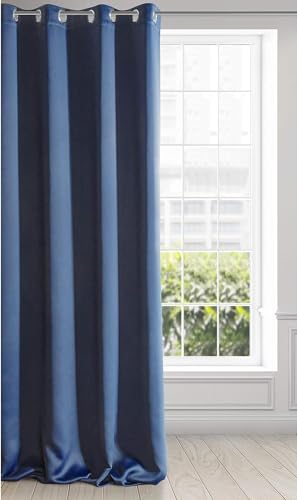 Eurofirany LOGAN Extra Long Blackout Curtain - 1 Unit. Eyelets, Light blocking, Room Darkening Bedroom Living Room, W55 x L106, Dark Blue