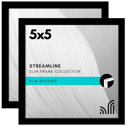 Americanflat 5x5 Picture Frame in Black with Shatter Resistant Glass - Thin Border Frames for Wall and Tabletop (Set of 2)