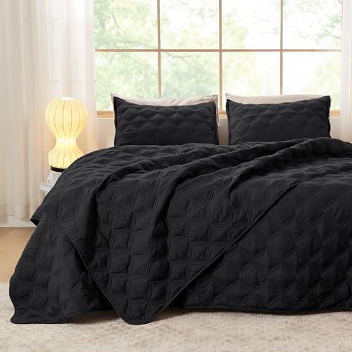 Litanika California King Size Quilt Bedding Set, Black Oversized Lightweight Comforter Bedspreads & Coverlets, Boho Farmhouse Bedding Cover Bed Decor All Season, 3 Pieces (1 Quilt, 2 Pillowcases)
