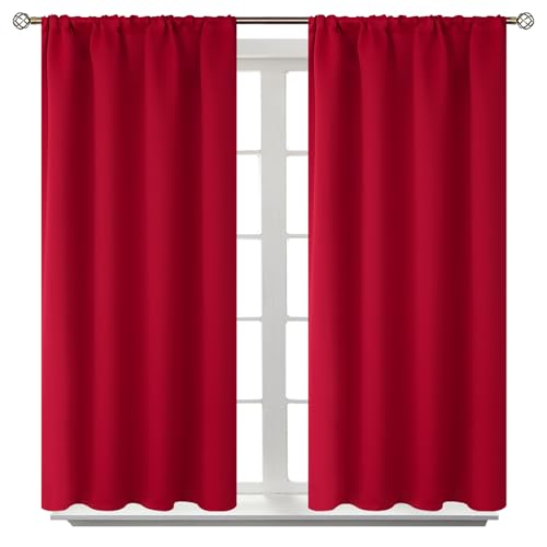 BGment Red Blackout Curtains 40 Inches Length for Short Window - Thermal Insulated Drapes Room Darkening with Rod Pocket for Kitchen Bedroom Bathroom, 2 Panels, 42 x 40 Inch