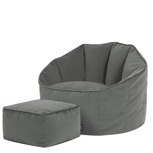 icon Sirena Velvet Bean Bag Chair & Footstool with Filling Included, Grey