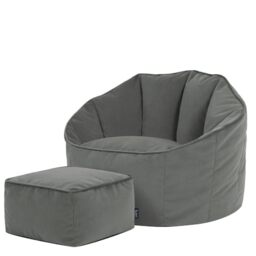 icon Sirena Velvet Bean Bag Chair & Footstool with Filling Included, Grey