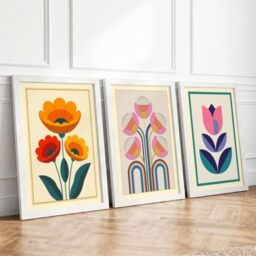 Folk Flowers Botanical Set of 3 Framed Wall Art Prints A3 (42×29.7cm)