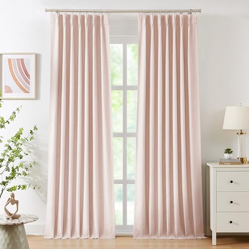 "WEST LAKE 108 Inches Long Pink Bailey Pinch Pleated Blackout Curtains - Modern Textured Panels with Liners,Farmhouse Window Treatment for Bedroom,Living Room,Girls Room,Back Tabs,40""Wx108""Lx2"