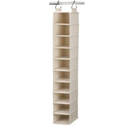 Household Essentials Hanging Shoe Organizer, 10 Wide Cubbies with Cedarline Pockets, Heavy-Duty Cotton Canvas, Removable and Industrial Hooks, Natural