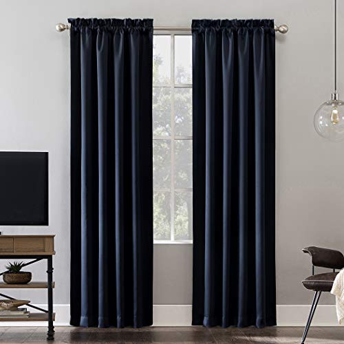 "Sun Zero Oslo Theater Grade Extreme Total Blackout Rod Pocket Curtain Panel, 52"" x 84"", Navy Blue"