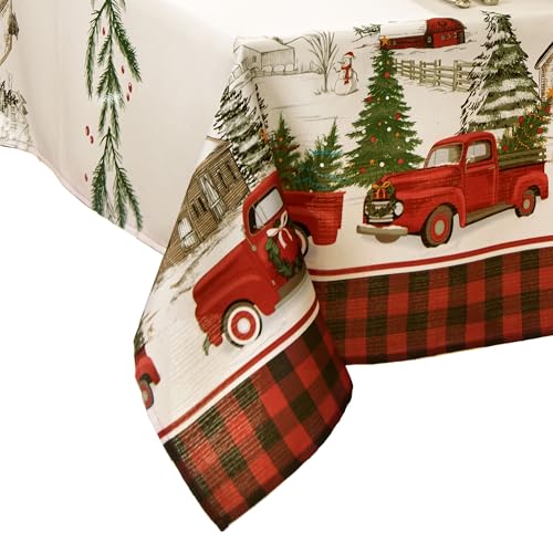 "Elrene Home Fashions Vintage Christmas Tree Farm Tablecloth, 60""x102"" Rectangle, Multi"