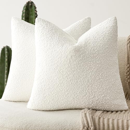 Foindtower Pack of 2, Decorative Textured Boucle Throw Pillow Covers Accent Solid Pillow Cases Cozy Soft Couch Cushion Case for Chair Sofa Bedroom Living Room Home Decor 22 x 22 Inch White