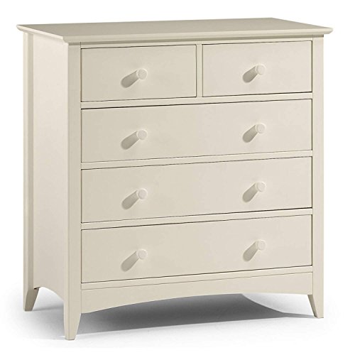 Julian Bowen Cameo Chest of Drawers, 5 Drawer, White - H84 x W83 x D43cm