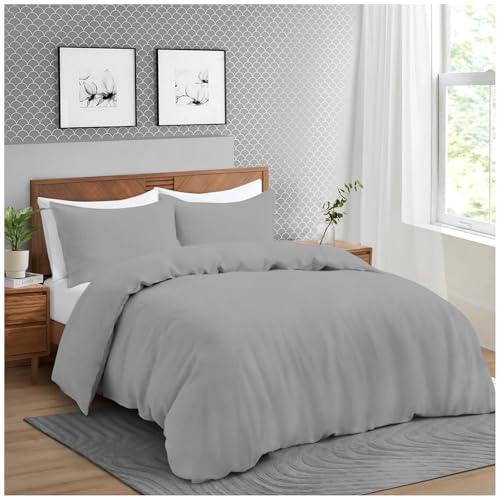 GC GAVENO CAVAILIA Microfiber Duvet Covers Double (200x200 cm) - Breathable Comforter Cover & Pillow cases - Super Soft Anti Allergic Bedding Quilt Cover - Grey