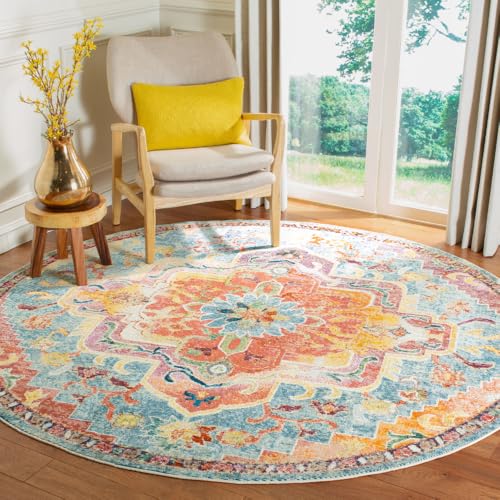 Safavieh Boho Rug for Living Room, Dining Room, Bedroom - Crystal Collection, Short Pile, in Blue and Orange, 213 X 213 cm