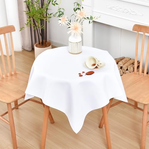 Wolkemer Small Square Tablecloth 36 x 36 Inches Faux Linen Water Resistant - Farmhouse Polyester Tablecloths, Washable Wipeable Table Cover for Nightstands, End Tables, Bedside Tables (White)