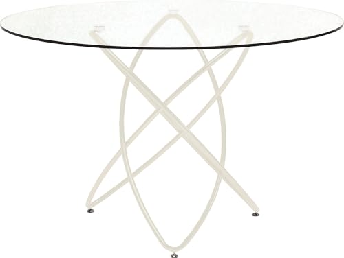Kare Design Table Molekular, Greige, Glass Tabletop, Base Steel Frame, Round Diameter 120cm, Seats 4-6 People, Modern Elegant, Dining Table Furniture for Eating in Living Room, Kitchen