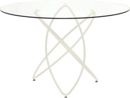 Kare Design Table Molekular, Greige, Glass Tabletop, Base Steel Frame, Round Diameter 120cm, Seats 4-6 People, Modern Elegant, Dining Table Furniture for Eating in Living Room, Kitchen