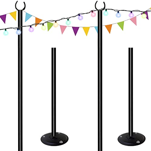 Tigerden 10ft String Light Poles for Hard Surfaces, Light Poles for Outdoor String Light, Perfect for Garden, Backyard, and Patio Lighting Stand for Parties, Wedding - Matte Black Finish - 2 Pack