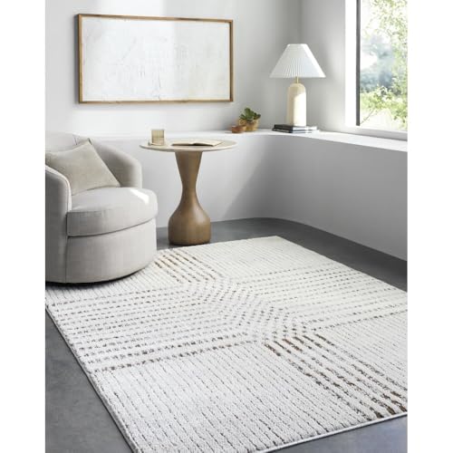 Livabliss x Galey Alix Shaggy Rug - Modern Berber Rugs Living Room, Large 200x275 cm, Soft Shaggy Rugs for Bedroom - Neutral Boho Fluffy Rug, Easy Care Plush Thick Pile - Ivory, Dark Brown