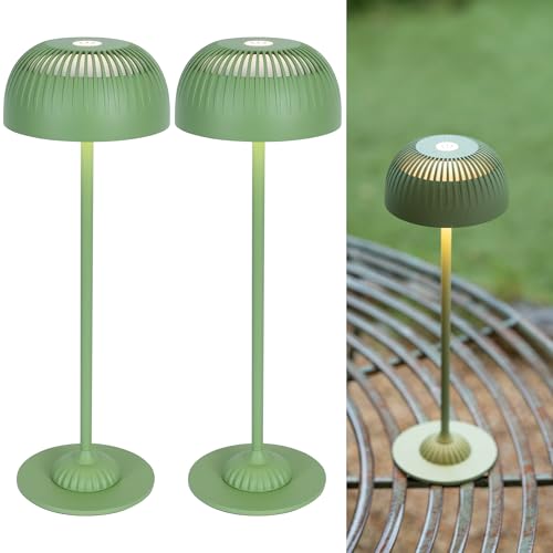 LuminexDesigns 2 Pack Cordless Rechargeable Table Lamp with Full Aluminium Body, Modern 5200mAh Mushroom Touch Bedside Lamp with 3 Colour Modes, IP54 Perfect for Living Room Bedroom & Home Décor