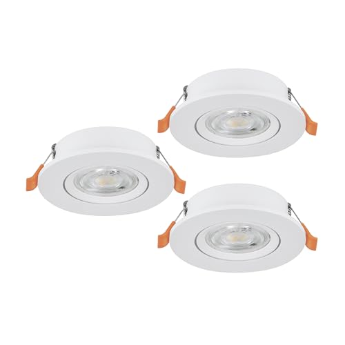 Eglo Set of 3 LED Recessed Spotlights Barranco, Ceiling Spots with Dip Switch, Adjustable Light fixtures Made White Plastic, Warm to Cool White, Including GU10 Bulbs, ∅ 9 cm