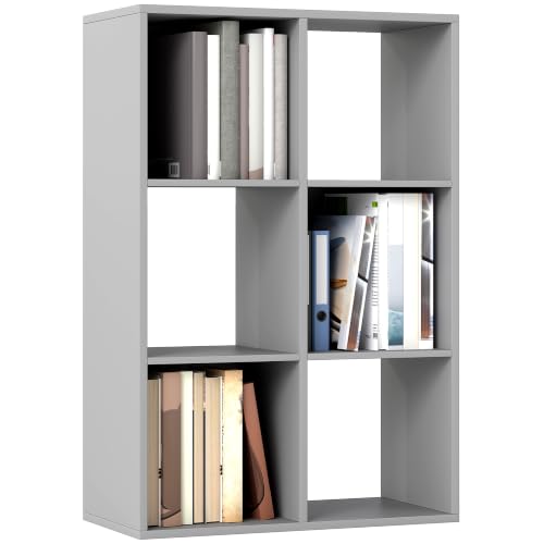HOMCOM 6-Cube Bookshelf Modern Freestanding 3-Tier Bookcase Light Grey