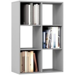 HOMCOM 6-Cube Bookshelf Modern Freestanding 3-Tier Bookcase Light Grey