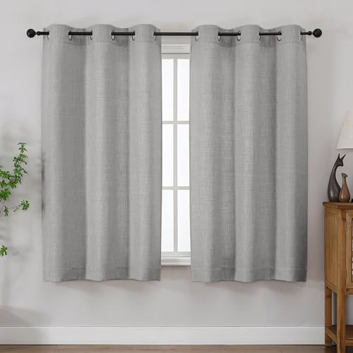 Chyhomenyc Light Grey Curtains 54 Inch Length 2 Panels for Living Room, Light Filtering Faux Linen Textured Solid Window Curtains, Modern Soft Grommet Drapes for Bedroom, 40Wx54L, 2PCS
