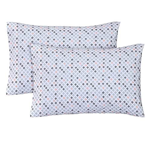 FEATHER & STITCH NEW YORK 100% Cotton 2 Piece King Pillow Cases, 300TC Ultra-Soft Pillowcases with Envelope Closure, Wrinkle- Fade- Stain Resistant - 20x40 inches (King/Pillowcase, Pink Diamond)
