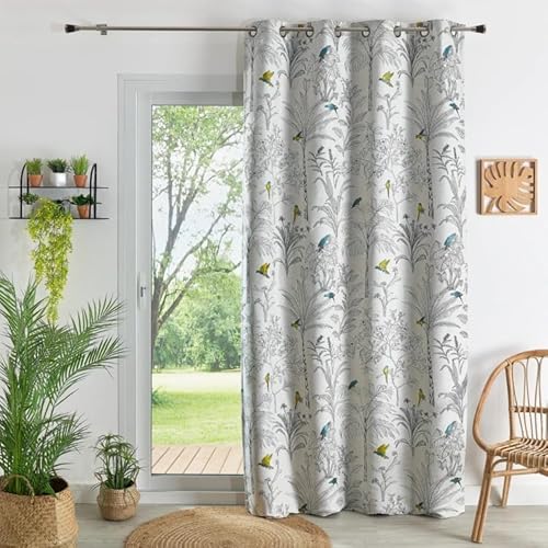 Jacquard Curtain with Floral and Parrots Print 140 x 260 cm Blue Machine Washable Ready to Hang