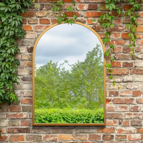 "The Arcus - Gold Metal Framed Arched Garden Wall Mirror 39"" X 27"" (100CM X 70CM). Suitable for Outside and Inside!"