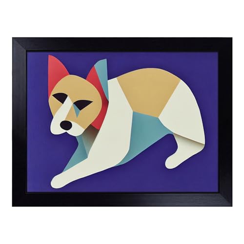 Lap Tray with Bean Bag Cushion, Dog Art Abstract - Handmade in the UK, Raised Wooden Edge, Padded Cushion, Heat-Resistant Wipe-Clean Surface, for Meals, Laptops and Crafts