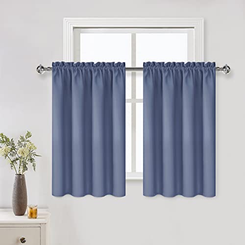 DWCN Blackout Curtains ??? Thermal Insulated, Energy Saving & Noise Reducing Bedroom and Living Room Curtains, Dusty Blue, W 42x L 36 Inch, Set of 2 Rod Pocket Curtain Panels