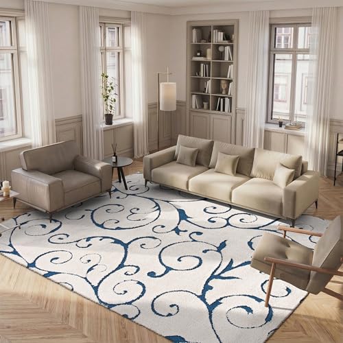 Safavieh Shaggy Indoor Woven Rectangle Area Rug, Florida Shag Collection, SG455, in Cream/Blue, 244 x 305 cm for Living Room, Bedroom or Any Indoor Space