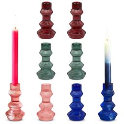 Talking Tables 8 x Coloured Glass Candlestick Holders 2 x pink, blue, red, green candle holders, elegant and beautiful home décor, or summer outdoor table wedding decorations 12cm