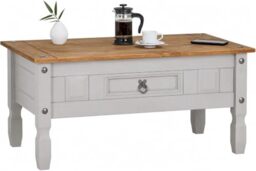 Corona Coffee Table Grey 1 Drawer Mexican Waxed Pine, Solid Wood Occasional